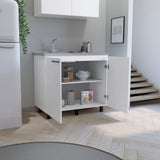 Tuhome Napoles Utility Sink with Cabinet, Stainless Steel Countertop, Interior Storage Shelf, Wide Dual-Door Base Cabinet, Modern Multi-Purpose Laundry and Kitchen Utility Station for Home Organization