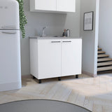 Tuhome Napoles Utility Sink with Cabinet, Stainless Steel Countertop, Interior Storage Shelf, Wide Dual-Door Base Cabinet, Modern Multi-Purpose Laundry and Kitchen Utility Station for Home Organization