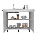 Tuhome Napoles Utility Sink with Cabinet, Stainless Steel Countertop, Interior Storage Shelf, Wide Dual-Door Base Cabinet, Modern Multi-Purpose Laundry and Kitchen Utility Station for Home Organization