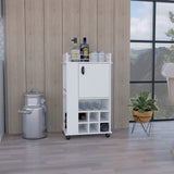 Fargo Bar Cart with Built-In Wine Storage for Six Bottles, Single-Door Cabinet, Open Display Shelf, Spacious Serving Top and Smooth-Rolling Casters for Versatile Home Entertaining and Stylish Beverage Organization