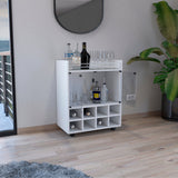 TUHOME St Andrews Bar Cart with Built-In 8-Bottle Rack, Double Glass Door Cabinet, Aluminum-Edged Top Surface and Caster Wheels Offering Modern Mobile Entertainment Storage and Elegant Organization for Hosting Spaces