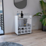 TUHOME St Andrews Bar Cart with Built-In 8-Bottle Rack, Double Glass Door Cabinet, Aluminum-Edged Top Surface and Caster Wheels Offering Modern Mobile Entertainment Storage and Elegant Organization for Hosting Spaces