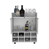 TUHOME St Andrews Bar Cart with Built-In 8-Bottle Rack, Double Glass Door Cabinet, Aluminum-Edged Top Surface and Caster Wheels Offering Modern Mobile Entertainment Storage and Elegant Organization for Hosting Spaces