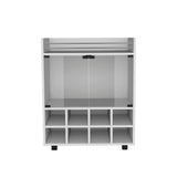 TUHOME St Andrews Bar Cart with Built-In 8-Bottle Rack, Double Glass Door Cabinet, Aluminum-Edged Top Surface and Caster Wheels Offering Modern Mobile Entertainment Storage and Elegant Organization for Hosting Spaces