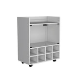 TUHOME St Andrews Bar Cart with Built-In 8-Bottle Rack, Double Glass Door Cabinet, Aluminum-Edged Top Surface and Caster Wheels Offering Modern Mobile Entertainment Storage and Elegant Organization for Hosting Spaces