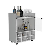 TUHOME St Andrews Bar Cart with Built-In 8-Bottle Rack, Double Glass Door Cabinet, Aluminum-Edged Top Surface and Caster Wheels Offering Modern Mobile Entertainment Storage and Elegant Organization for Hosting Spaces