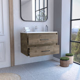 Praga Floating Vanity Sink with Two Storage Drawers, Wall-Mounted Space-Saving Design, Modern Handles and Integrated Basin for Enhanced Bathroom Organization, Contemporary Style and Everyday Convenience