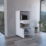 TUHOME Worland Pantry Cabinet with Integrated Microwave Stand, Multi-Functional Storage Featuring Drawer, Open Shelf and Two-Door Lower Compartment, Space-Saving Kitchen Organizer Designed for Modern Homes