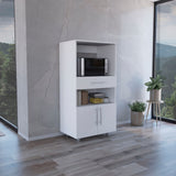 TUHOME Worland Pantry Cabinet with Integrated Microwave Stand, Multi-Functional Storage Featuring Drawer, Open Shelf and Two-Door Lower Compartment, Space-Saving Kitchen Organizer Designed for Modern Homes