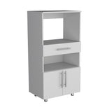 TUHOME Worland Pantry Cabinet with Integrated Microwave Stand, Multi-Functional Storage Featuring Drawer, Open Shelf and Two-Door Lower Compartment, Space-Saving Kitchen Organizer Designed for Modern Homes
