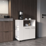 Eldon Two-Door Kitchen Base Cabinet Cart with Four Shelves, Side Storage, Locking Casters, Mobile Microwave Stand, Kitchen Organizer for Small Appliances and Counter Space Expansion