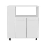 Eldon Two-Door Kitchen Base Cabinet Cart with Four Shelves, Side Storage, Locking Casters, Mobile Microwave Stand, Kitchen Organizer for Small Appliances and Counter Space Expansion