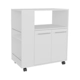 Eldon Two-Door Kitchen Base Cabinet Cart with Four Shelves, Side Storage, Locking Casters, Mobile Microwave Stand, Kitchen Organizer for Small Appliances and Counter Space Expansion