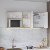 Corinto 59" Wide Two-Door Wall Cabinet with Four Open Shelves and Removable Drying Dish Rack, Wall Mounted Storage Cabinet for Kitchen, Garage, Laundry Room, Mudroom and Home Organization