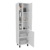 Stanton Tall Storage Cabinet with Two Doors and Three Open Shelves, Freestanding Vertical Organizer for Towels, Toiletries, and Cleaning Supplies, Perfect for Bathrooms, Laundry Rooms, and Utility Spaces