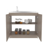 Zurich 39" Wide Utility Sink with Two-Door Cabinet, Two Shelves, Stainless Steel Sink, Bardolino Finish for Laundry Room or Garage, Functional Storage and Easy Installation