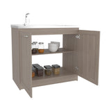 Zurich 39" Wide Utility Sink with Two-Door Cabinet, Two Shelves, Stainless Steel Sink, Bardolino Finish for Laundry Room or Garage, Functional Storage and Easy Installation