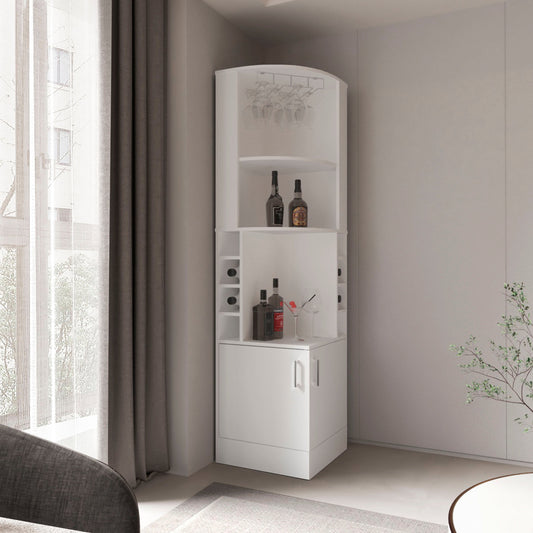 Kava Being Corner Bar Cabinet with Glass Rack, Double-Door Storage Cabinet, Built-In Eight-Bottle Wine Rack, Modern Corner Liquor Cabinet for Living Room, Home Bar, Kitchen or Dining Room Organization