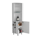 Tuhome Kaia 70-Inch Tall Corner Bar Cabinet with Built-In Wine Storage, Ten Bottle Cubbies, Four Shelves, Stemware Rack, Space-Saving Home Bar Furniture for Living Room or Dining Room Organization