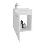 Saju 15.7" Floating Vanity with Resin Sink, One-Door Cabinet, and Open Shelf for Modern Bathroom Storage, Space-Saving Design for Small Bathrooms, Powder Rooms, and Tight Spaces, Ideal for Contemporary Interiors