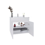 Chaux Floating Vanity, Wall-Mounted Bathroom Unit with Double Soft-Close Doors, Durable Resin Sink, Two Open Shelves for Smart Storage, Modern Bathroom Storage Solution for Small Spaces and Compact Bathrooms