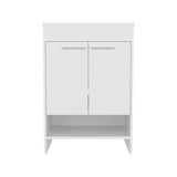 Lorenzo Free-Standing Bathroom Vanity Console Featuring Sleek Finish Design and Spacious Storage Functionality with Four Pull-Out Utility Drawers and Two Open Shelves for Optimized Organization