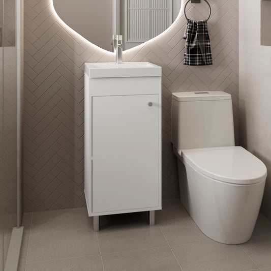 Rivera Freestanding Bathroom Vanity with One Door and Two Shelves Compact Sink Base Cabinet Modern Small Space Storage Organizer Powder Room Essential Furniture