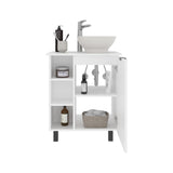Allegra Vessel Sink Vanity with One Door Storage and Open Shelves Freestanding Bathroom Cabinet Compact Modern Vessel Basin Organizer Small Space Storage Solution