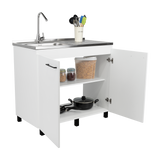 Tuhome Napoles Utility Sink with Cabinet, Stainless Steel Countertop, Interior Storage Shelf, Wide Dual-Door Base Cabinet, Modern Multi-Purpose Laundry and Kitchen Utility Station for Home Organization