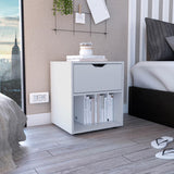 TUHOME Aberdeen 19.7-Inch High Nightstand with Central Drawer, Open Bottom Storage Compartment and Versatile Top Surface, Modern Engineered Wood Bedside for Organized Bedrooms