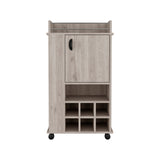Fargo Bar Cart with Built-In Wine Storage for Six Bottles, Single-Door Cabinet, Open Display Shelf, Spacious Serving Top and Smooth-Rolling Casters for Versatile Home Entertaining and Stylish Beverage Organization