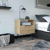 Tuhome Augusta Nightstand with Compact Modern Design, Spacious Storage Drawer and Open Shelf, Bedside Organization Solution for Small Bedrooms, Contemporary Functional Furniture to Enhance Comfort and Daily Use