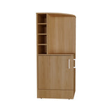 TUHOME Jakes 42" Tall Corner Bar Cabinet with Eight Wine Bottle Cubbies, Double-Door Storage Cabinet, Space-Saving Liquor Organizer for Living Room or Dining Room, Modern Home Bar Furniture with Functional Shelves and Elegant Design