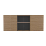 Tuhome Superior 150 Wall Cabinet with Six Doors, Glass Center Display, Built-In Dish Rack, Four Interior Shelves, Double-Door Storage, Kitchen Wall Organizer for Dishes, Cups, and Small Appliances