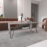 TUHOME Vassel Coffee Table with Hairpin Metal Legs, Two-Tier Open Storage Shelves and Spacious Top Surface, Modern Living Room Center Table for Books, Décor and Everyday Use, Stylish Statement Furniture Piece