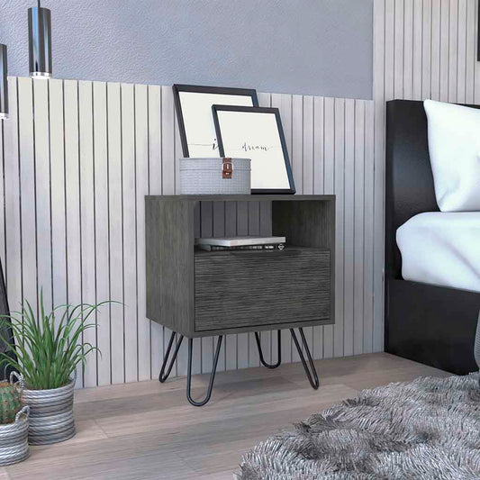 Tuhome Augusta Nightstand with Compact Modern Design, Spacious Storage Drawer and Open Shelf, Bedside Organization Solution for Small Bedrooms, Contemporary Functional Furniture to Enhance Comfort and Daily Use