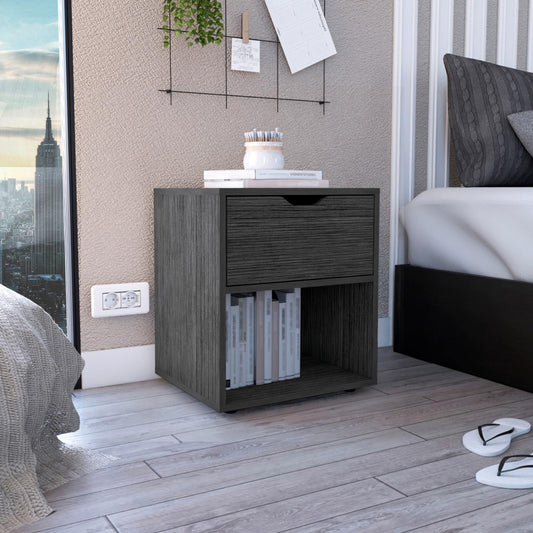 TUHOME Aberdeen 19.7-Inch High Nightstand with Central Drawer, Open Bottom Storage Compartment and Versatile Top Surface, Modern Engineered Wood Bedside for Organized Bedrooms