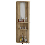 Tuhome Chicago 75" Corner Bar Cabinet with Mirrored Back, Double Glass Doors, Stemware Rack, Two Open Liquor Shelves, Space-Saving Modern Home Bar for Living Rooms, Entertainment Areas and Stylish Beverage Storage