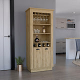TUHOME Lafayette Bar Cabinet with 4-Bottle Rack, Upper Glass Holder for Ten Glasses and Dual Door Storage Offering Modern Entertainment Organization, Multiple Interior Shelves and Durable Construction for Home Hosting Spaces