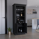 TUHOME Lafayette Bar Cabinet with 4-Bottle Rack, Upper Glass Holder for Ten Glasses and Dual Door Storage Offering Modern Entertainment Organization, Multiple Interior Shelves and Durable Construction for Home Hosting Spaces