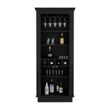 TUHOME Lafayette Bar Cabinet with 4-Bottle Rack, Upper Glass Holder for Ten Glasses and Dual Door Storage Offering Modern Entertainment Organization, Multiple Interior Shelves and Durable Construction for Home Hosting Spaces