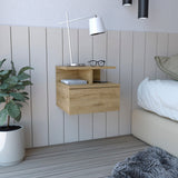 Tuhome Adele Floating Nightstand with One Drawer and Two Lower Shelves, Wall-Mounted Bedside Storage Solution for Compact Bedrooms, Modern Space-Saving Design with Hidden Storage and Display Area for Daily Essentials