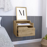TUHOME Busan Floating Nightstand with Wall-Mounted Design, Single Storage Drawer and Two-Tier Upper Shelves Offering Modern Bedroom Organization, Space-Saving Convenience and Durable Engineered Wood Construction