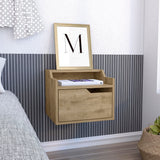 TUHOME Busan Floating Nightstand with Wall-Mounted Design, Single Storage Drawer and Two-Tier Upper Shelves Offering Modern Bedroom Organization, Space-Saving Convenience and Durable Engineered Wood Construction