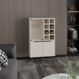 TUHOME Aster Bar Cabinet with Double Doors, Glass Display Compartment, Eight Bottle Cubbies and Stemware Storage, Versatile Organization for Dining or Living Spaces, Modern Design Ideal for Entertaining and Everyday Home Use