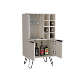 TUHOME Aster Bar Cabinet with Double Doors, Glass Display Compartment, Eight Bottle Cubbies and Stemware Storage, Versatile Organization for Dining or Living Spaces, Modern Design Ideal for Entertaining and Everyday Home Use