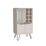TUHOME Aster Bar Cabinet with Double Doors, Glass Display Compartment, Eight Bottle Cubbies and Stemware Storage, Versatile Organization for Dining or Living Spaces, Modern Design Ideal for Entertaining and Everyday Home Use