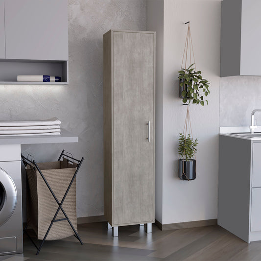 TUHOME Laska Tall Storage Cabinet with Five Interior Shelves, Integrated Broom Hangers, Wide Door Access, Metal Handle and Raised Legs, Space-Saving Multi-Purpose Organizer for Cleaning Supplies and Home Essentials