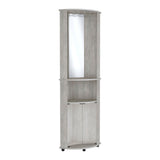 TUHOME Chicago Mirrored Corner Bar Cabinet with Double Glass Doors, Stemware Rack, Two Open Shelves and Space-Saving Triangular Design, Elegant Vertical Liquor Storage Solution for Living Rooms and Home Entertainment Areas