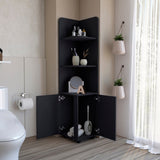 Tuhome Malibu 62" Tall Double Door Corner Linen Cabinet with Four Spacious Shelves, Freestanding Vertical Storage Tower for Towels Toiletries and Bathroom Essentials, Modern Space-Saving Organizer Unit